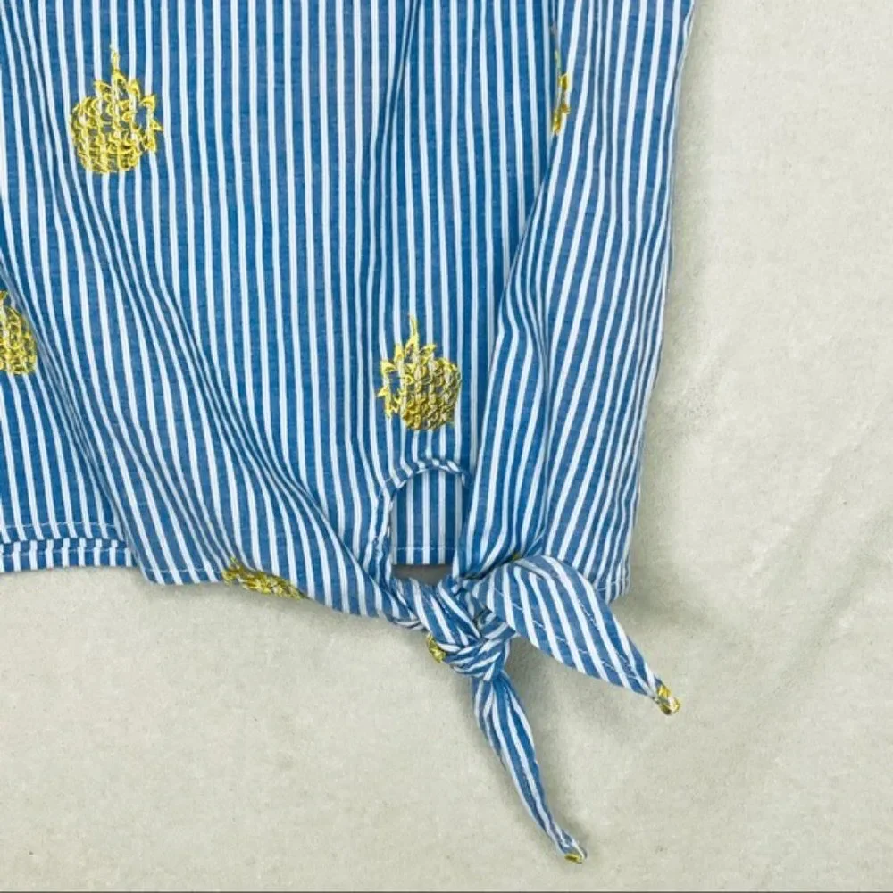 New J. Crew Embroidered Pineapple Side-tie top Medium M 8 - Picture 5 of 9